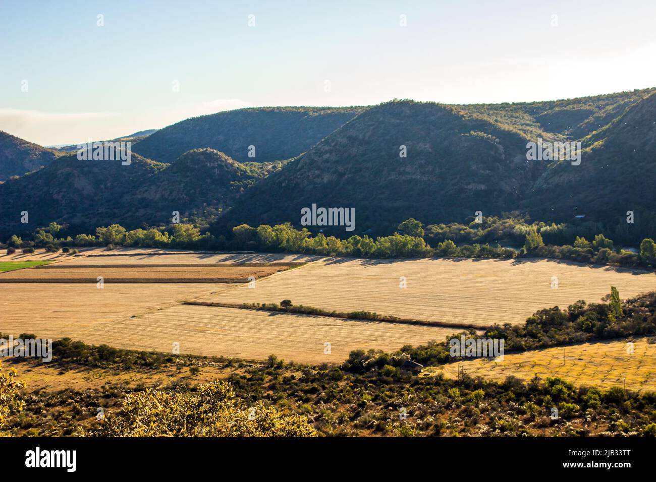 Late Afternoon view over the Cultivated Farmlands between the concentric ridges of the Vredefort dome in South Africa Stock Photo