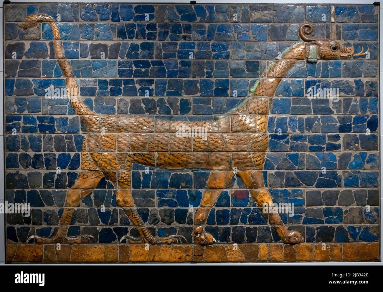 Mushhushshu-dragon, Symbol of the God Marduk, 604 - 562 BCE molded and glazed baked brick, Detroit Institute of Arts, USA Stock Photo