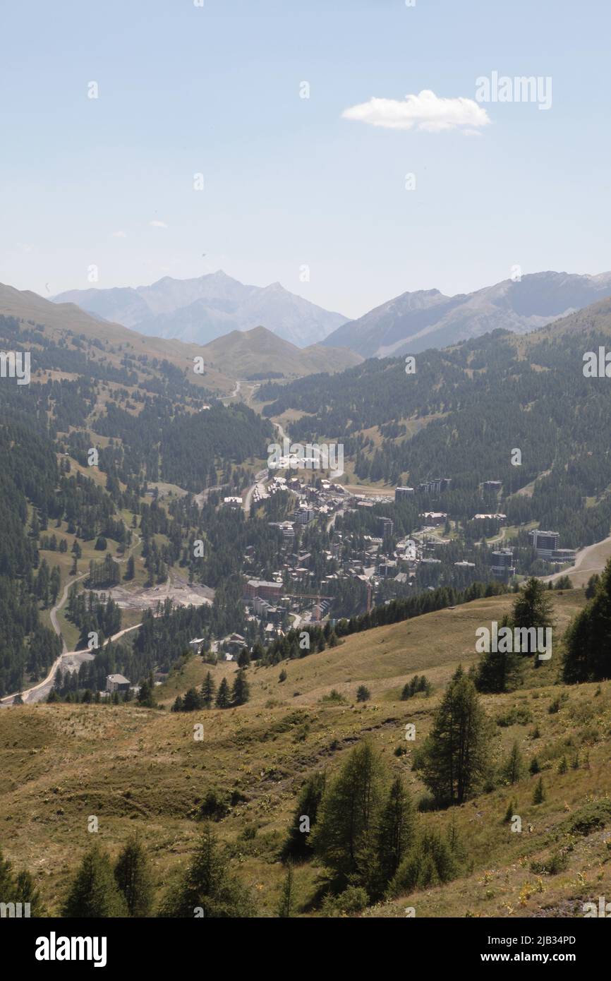 Vars Les Claux en été vu du haut de Vars SainteMarie, HautesAlpes Stock Photo Alamy
