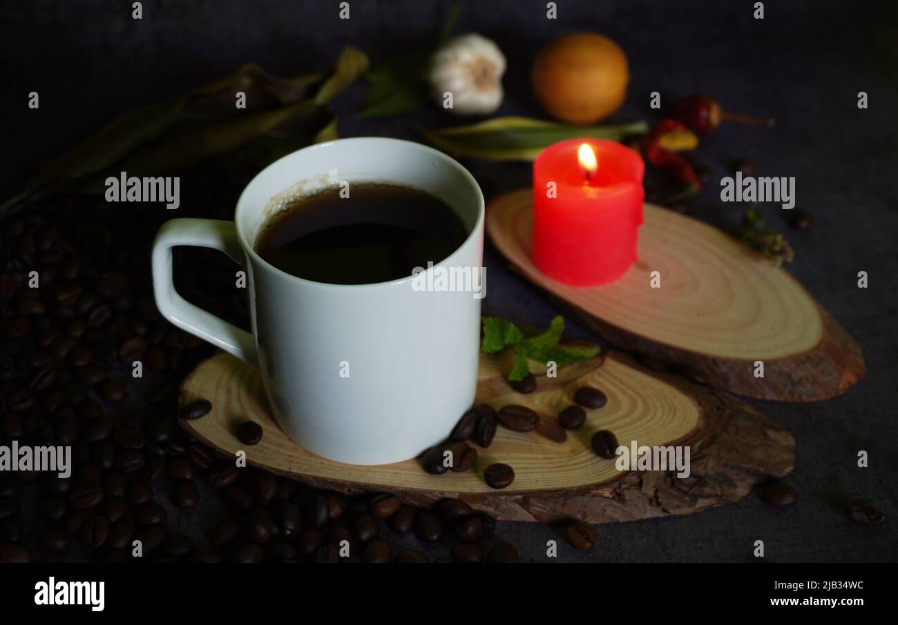 Coffee and Candle Light Stock Photo