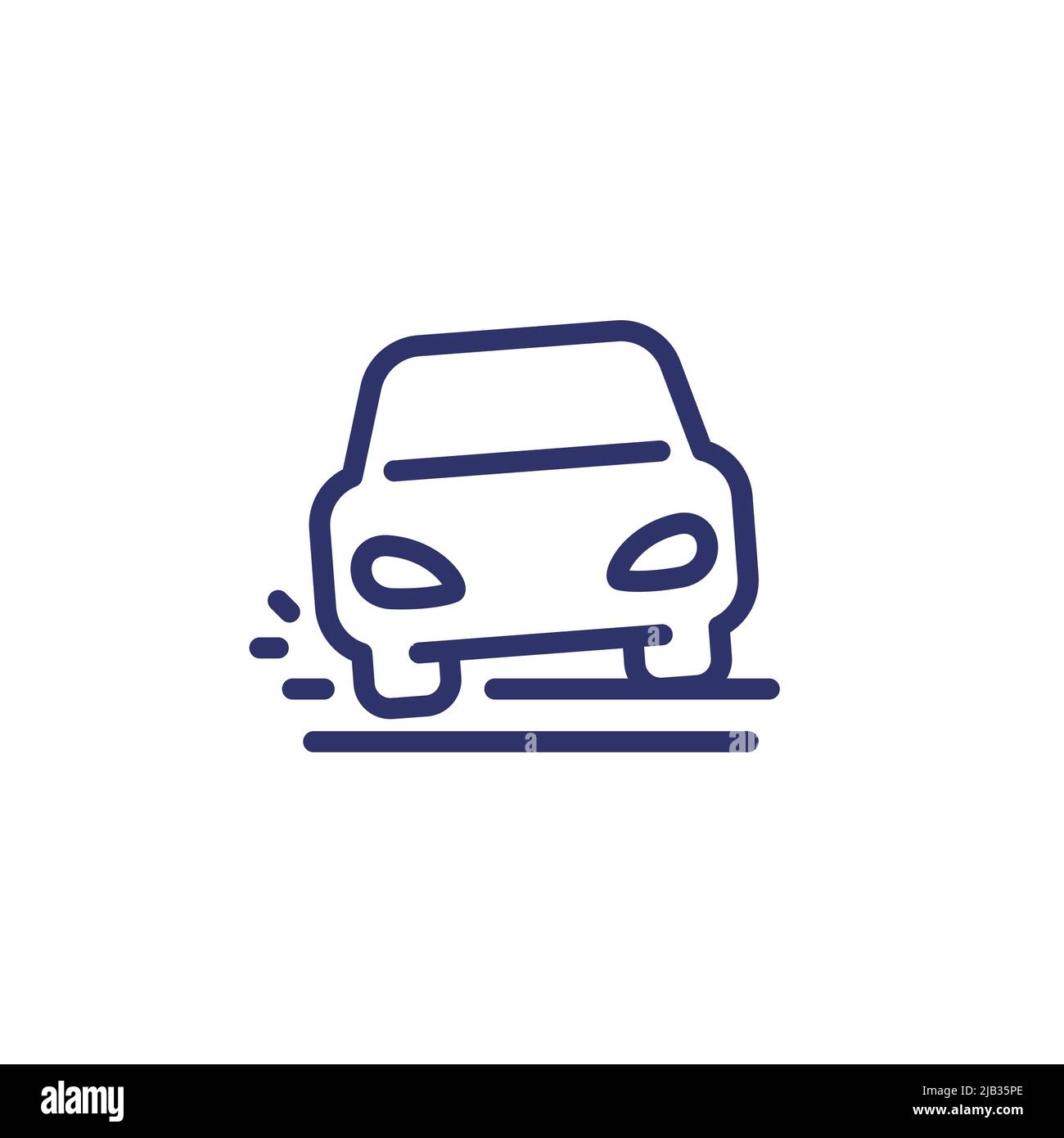 pothole line icon with car on the road Stock Vector