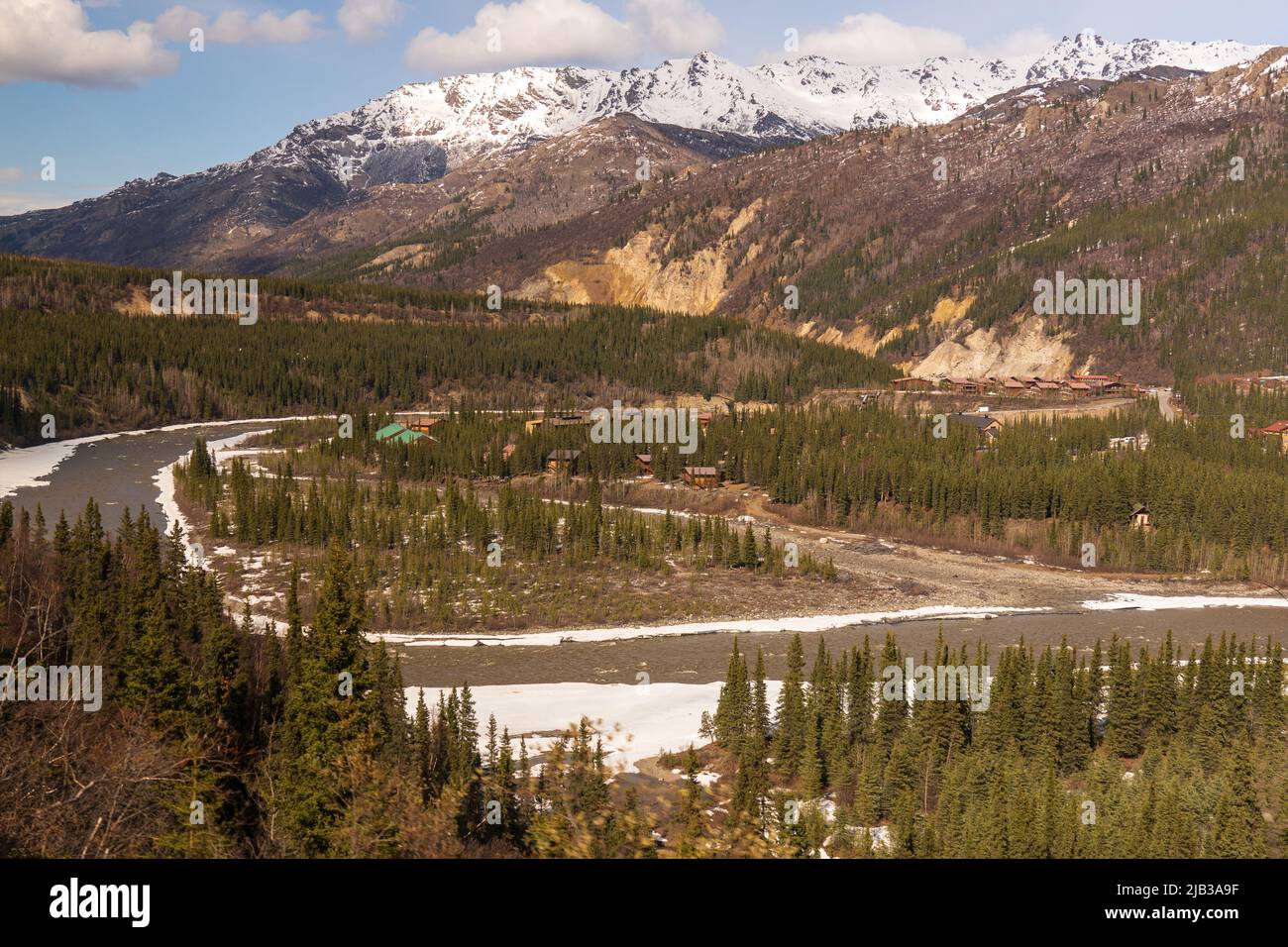 Alaskan Railroad train from Denali to Fairbanks, Alaska Stock Photo