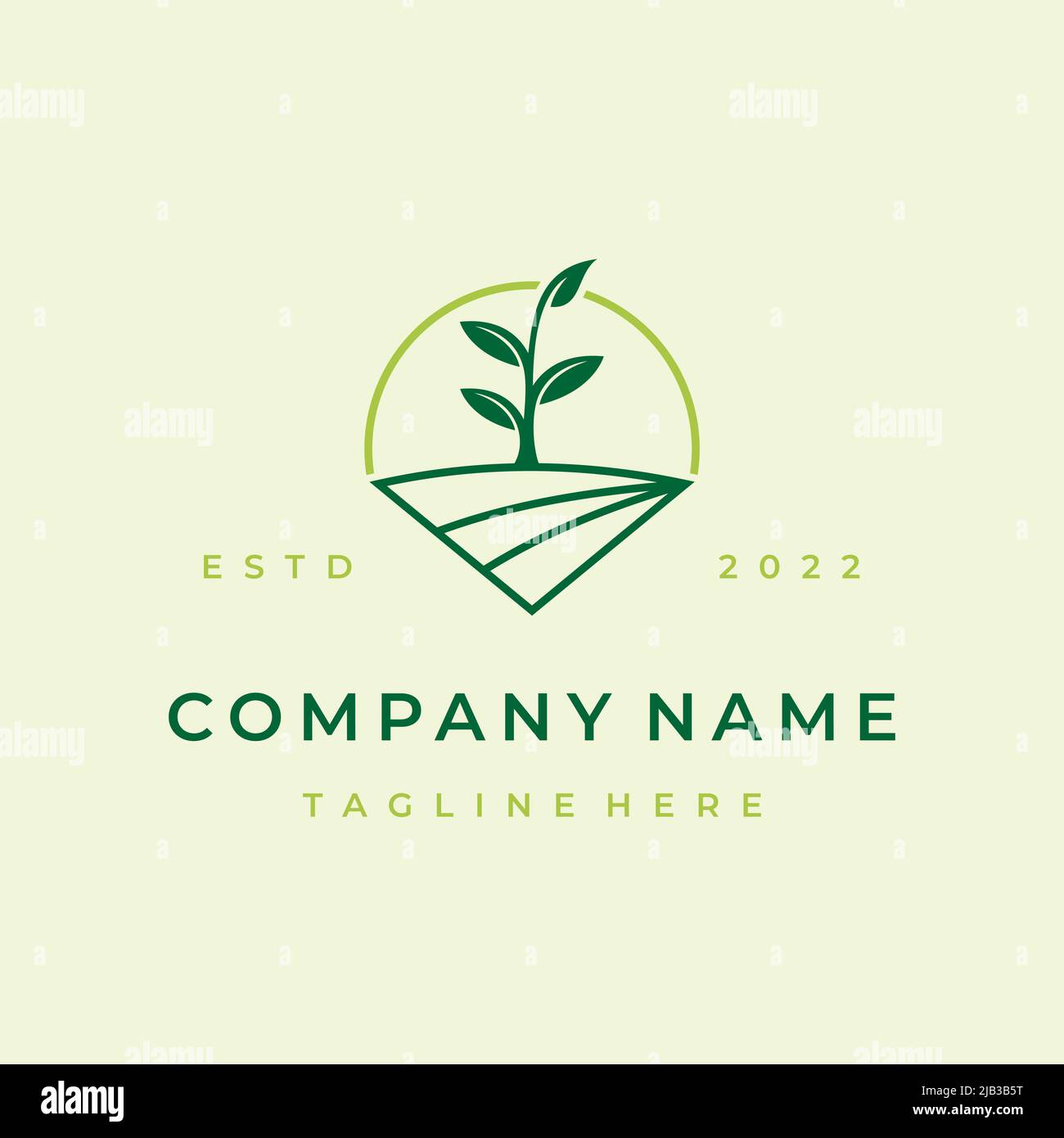 Line art Green Nature Farm Agriculture Logo Design Vector Illustration ...