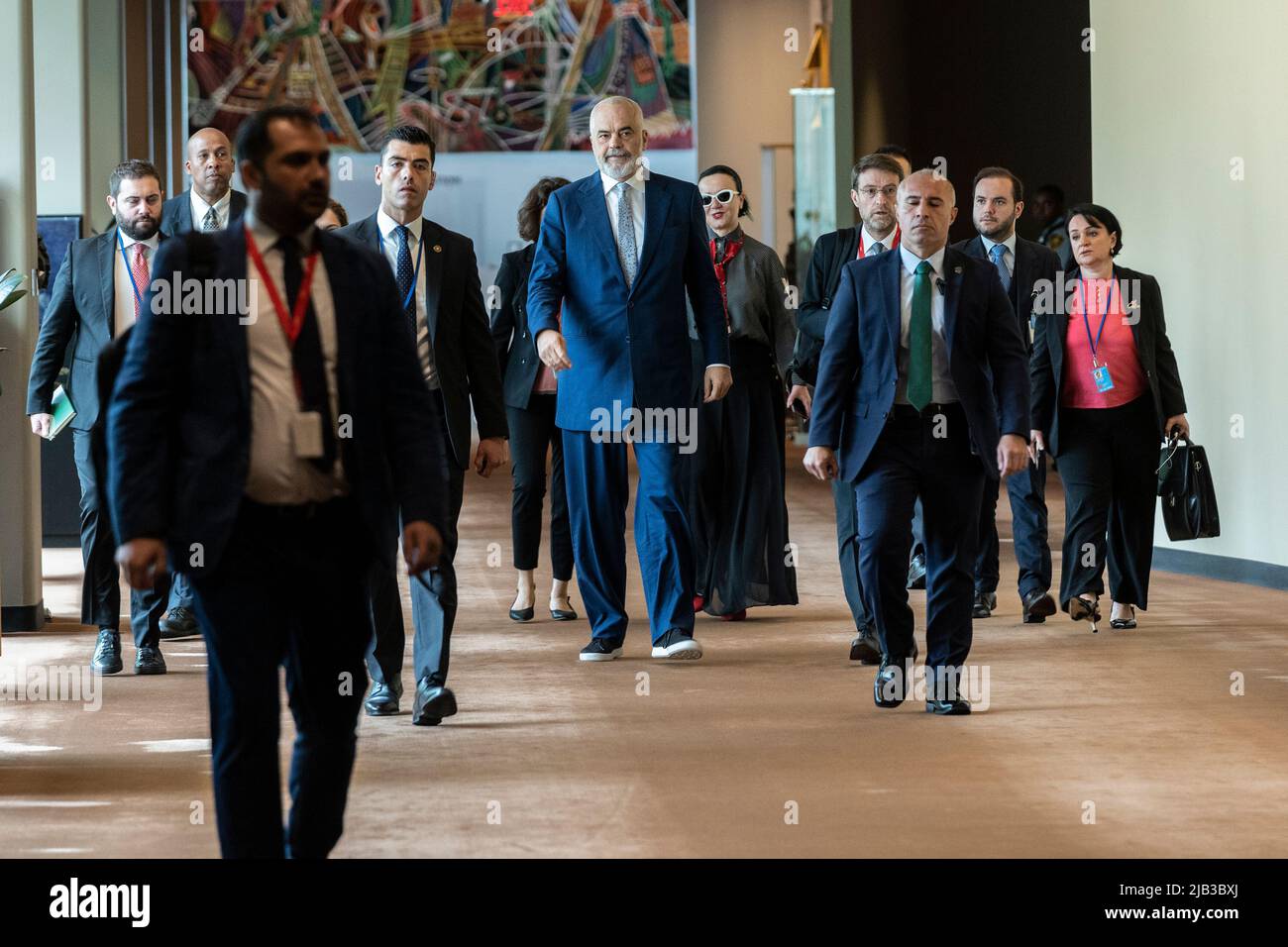 Edi Rama, Prime Minister of the Republic of Albania (C) arrives for the