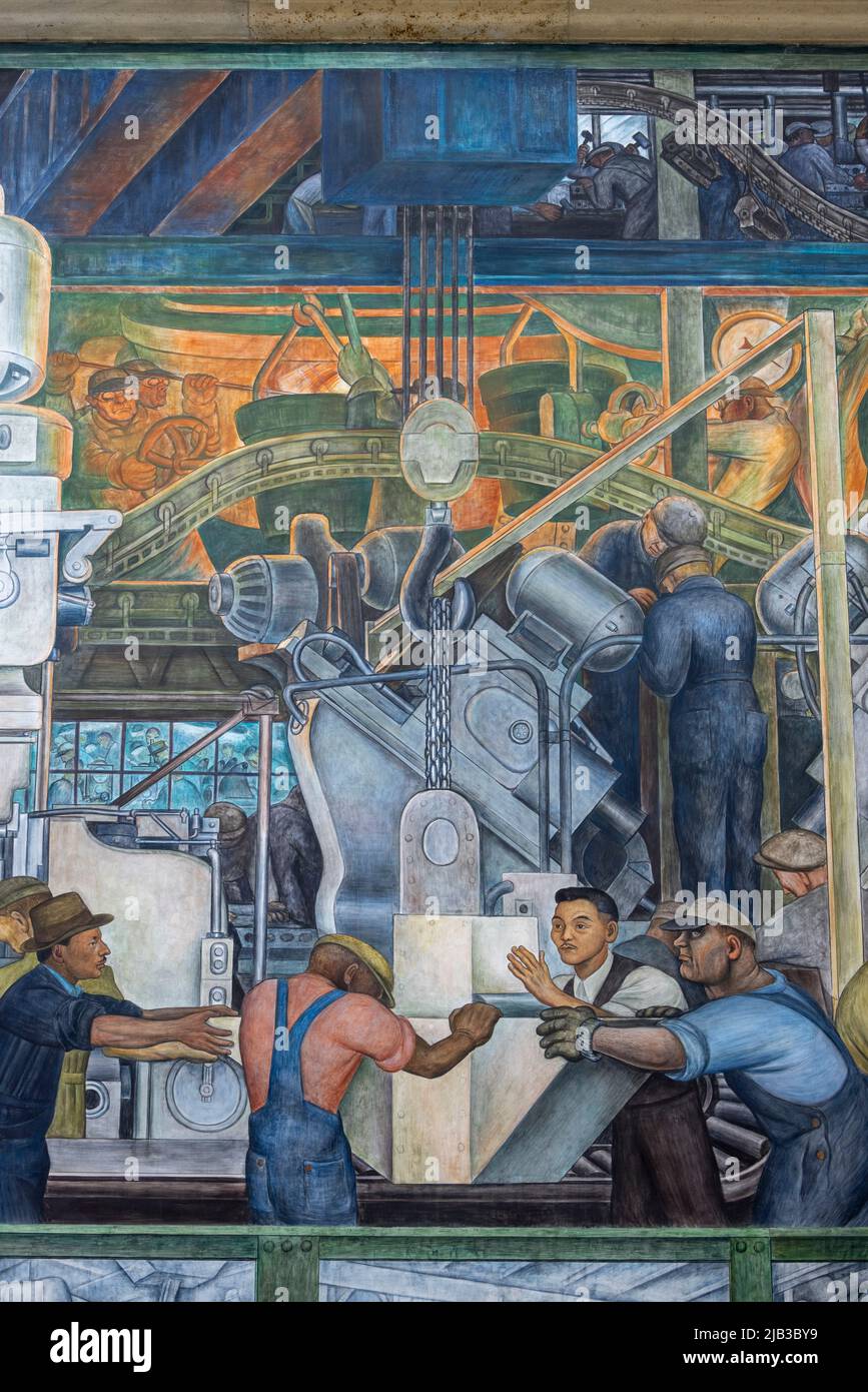 detail, north wall, The Detroit Industry Murals (19321933), frescoes by Diego Rivera, depicting