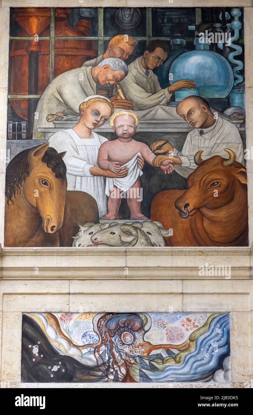 nativity scene with baby receiving vaccination, The Detroit Industry ...