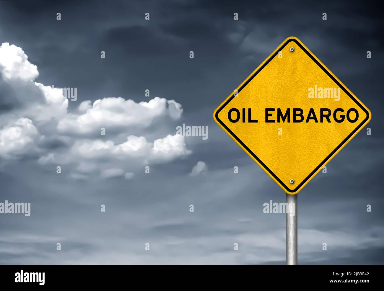 Oil Embargo - Road sign warning Stock Photo