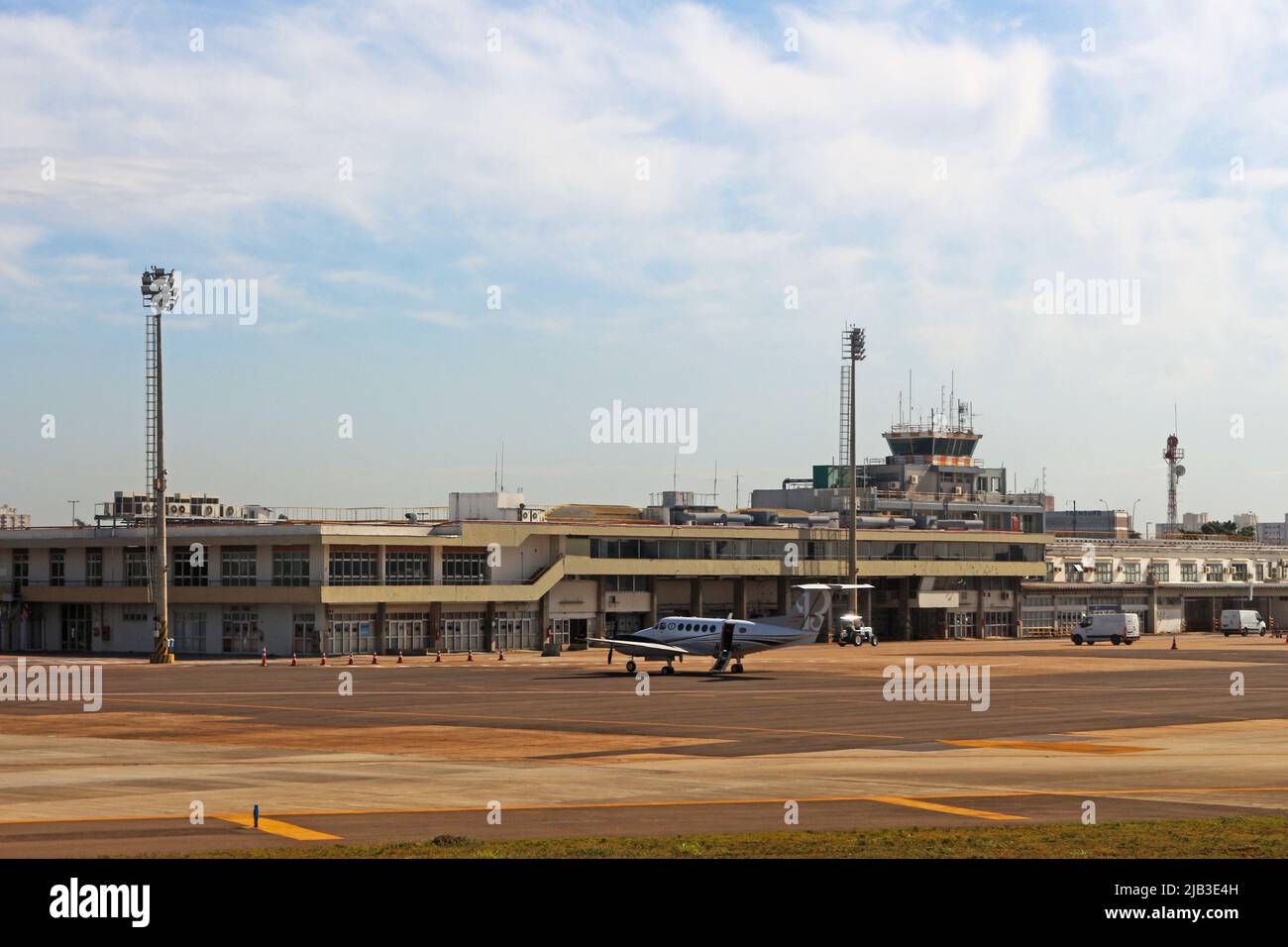 View of Porto Alegre International Airport, from the runway seeing the airport building. Stock Photo