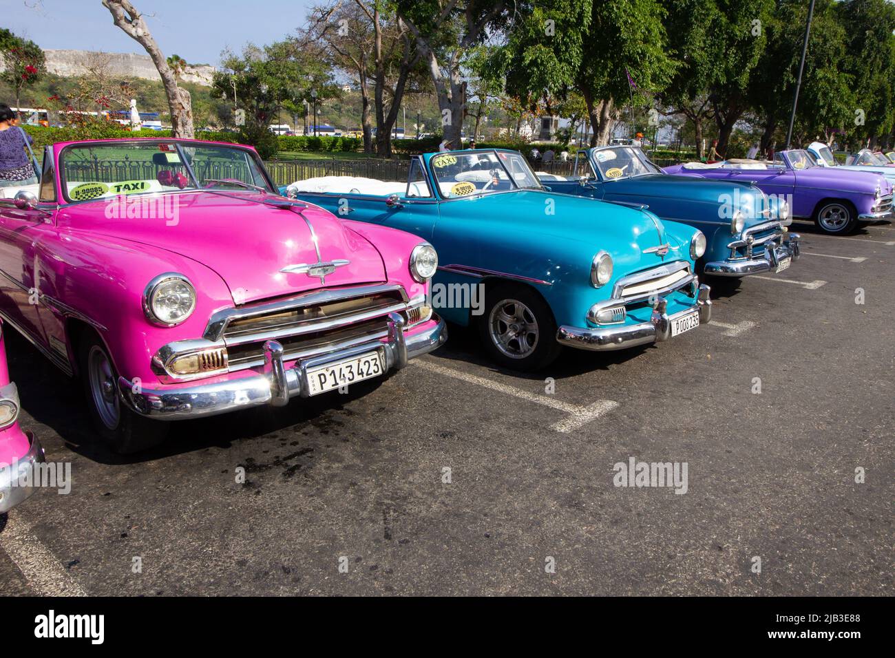 Bright Colored Classic and vintage cars in Havana Cuba Stock Photo
