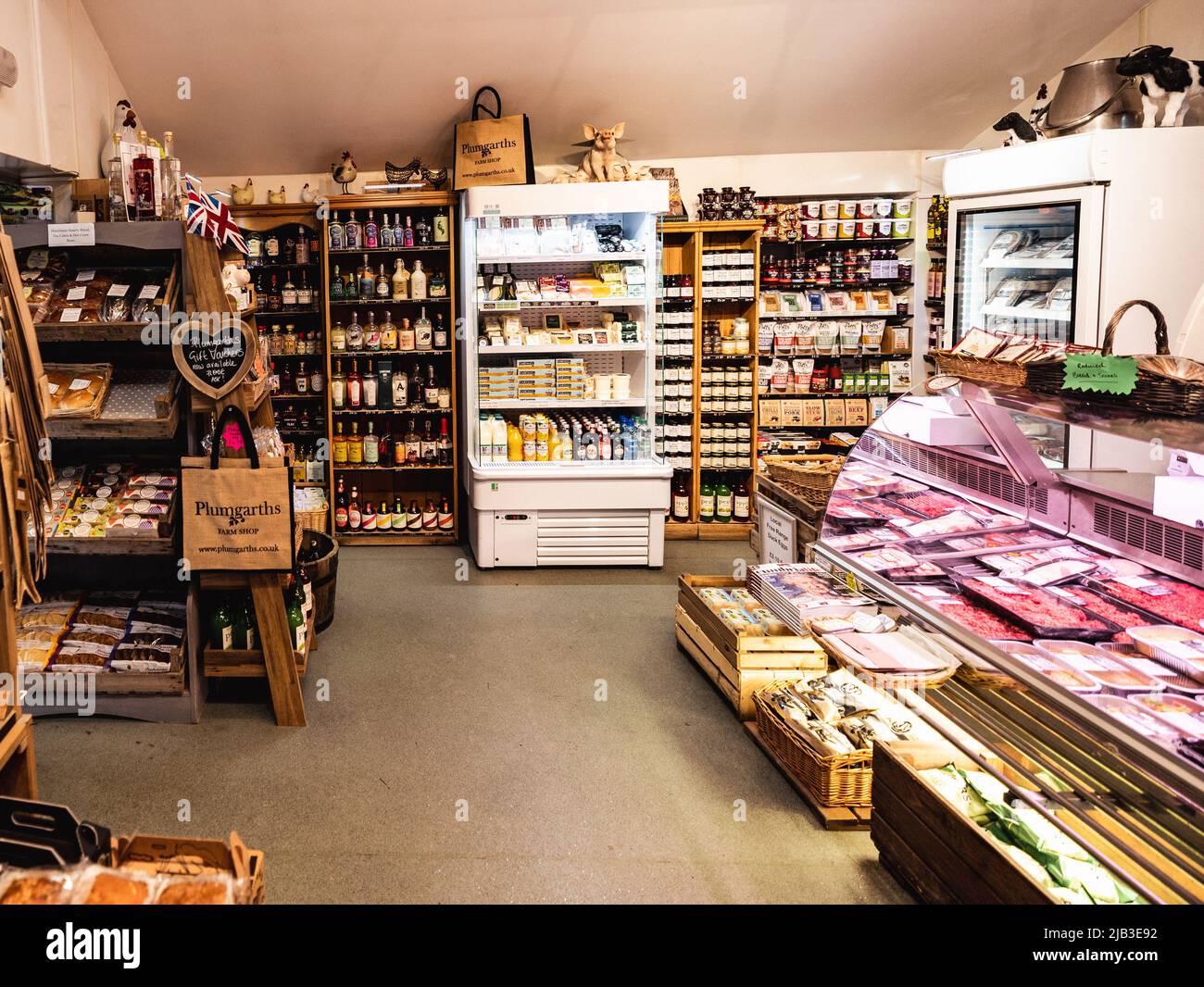 Plumgarths is an independent and family-run farm shop just off the A591 to the north of Kendal. Its focus is its traditional butchery counter n Stock Photo