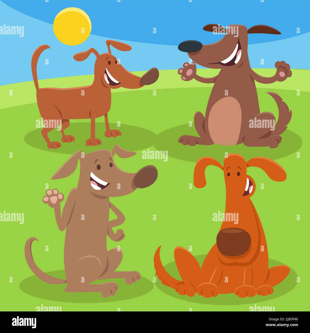 Cartoon illustration of friendly dogs and puppies animal characters ...