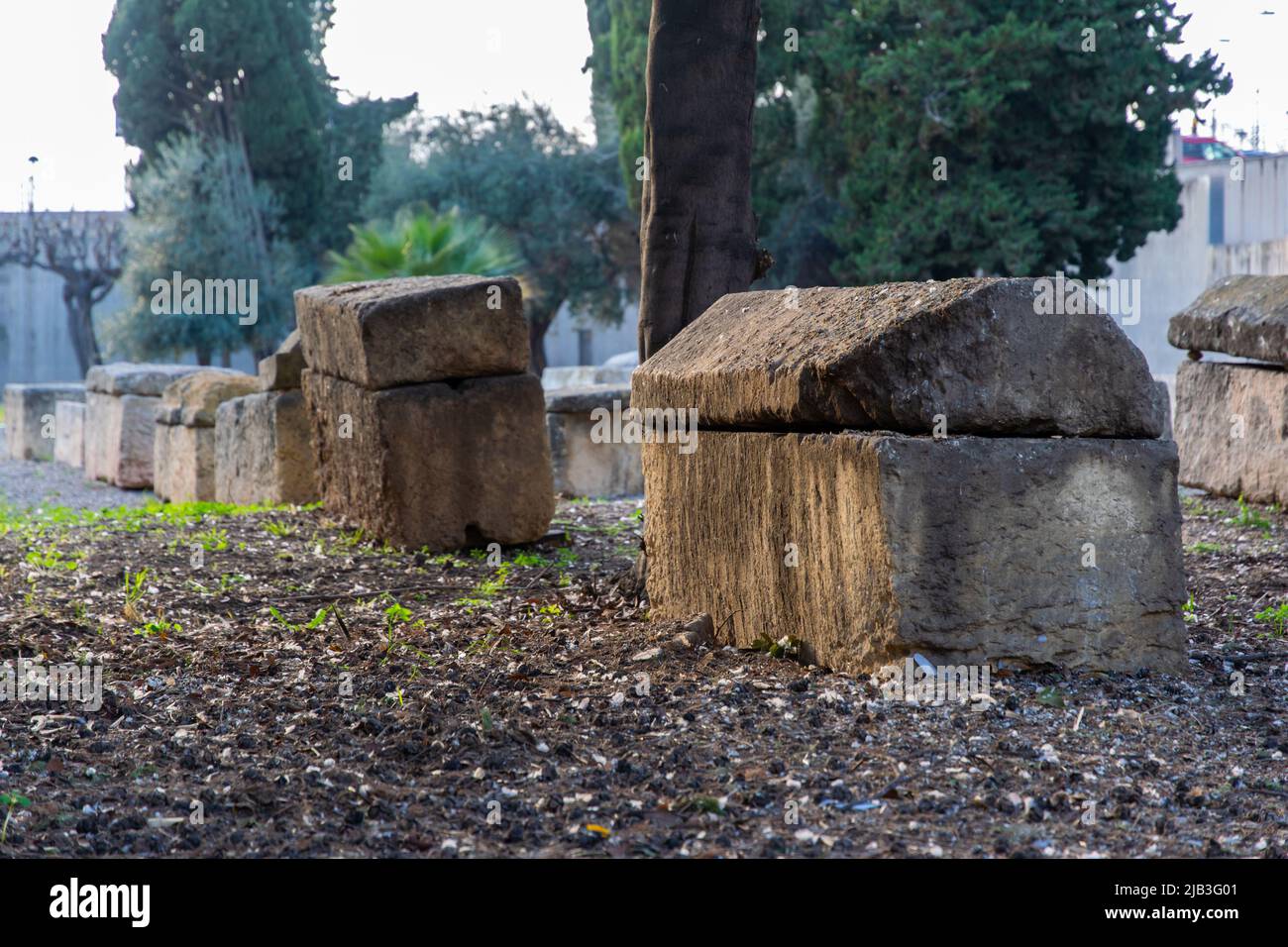 stone tombs at the Roman Paleochristian Necropolis, Tarragona, Spain Stock Photo Alamy