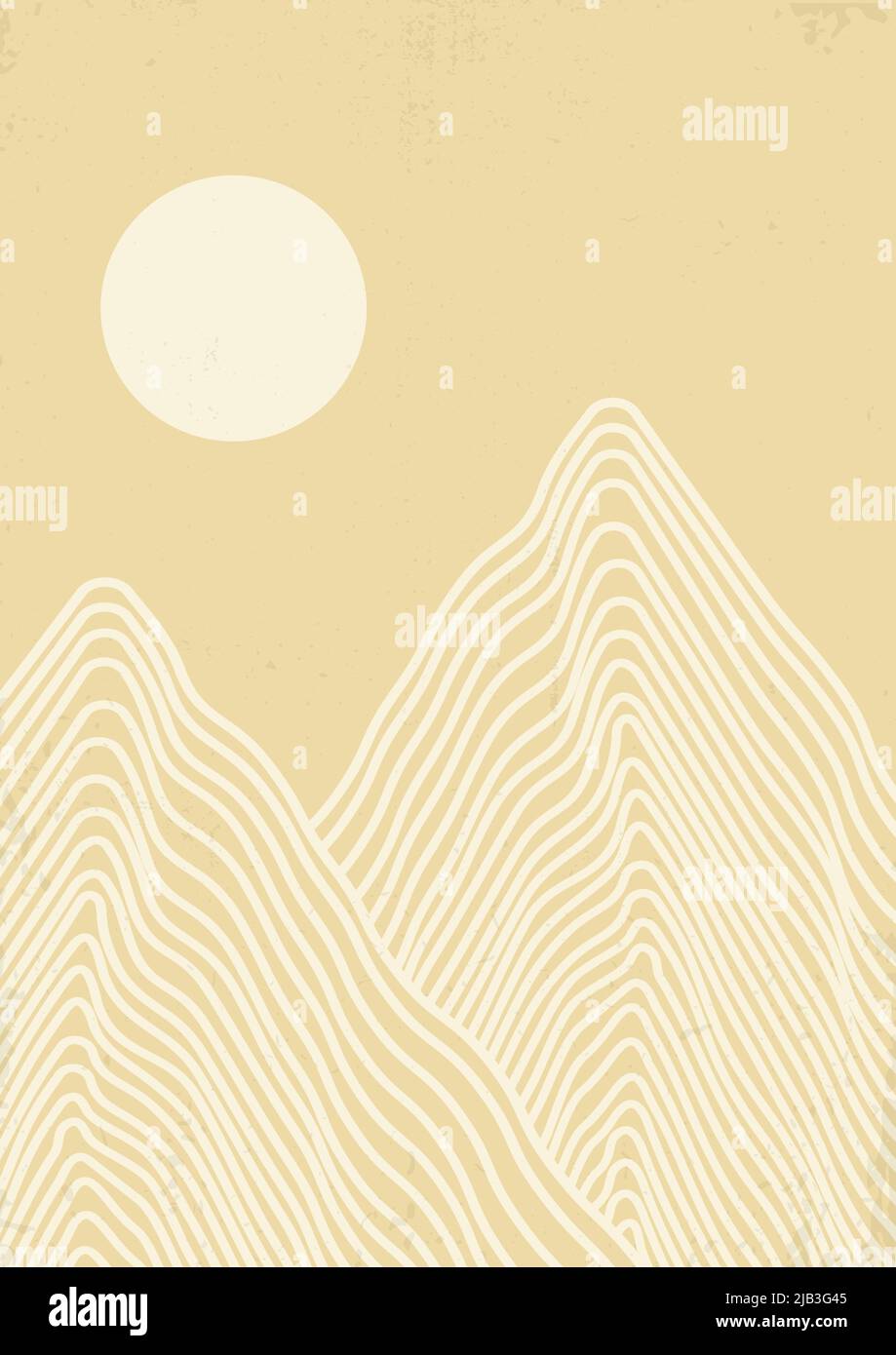 Minimalist landscape abstract mountains sunset wall art poster design ...