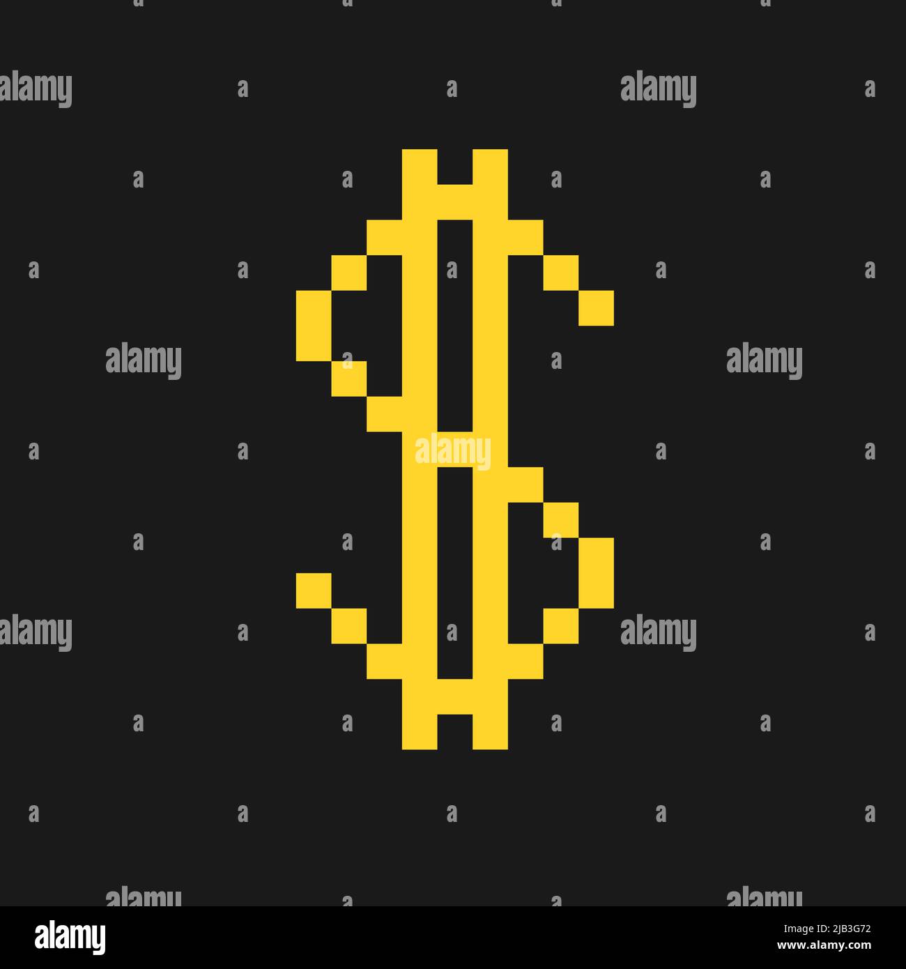 Digital US dollar - pixelated symbol as metaphor of fiat currency as virtual cryptocurrency and crypto. Vector illustration isolated on plain black ba Stock Photo