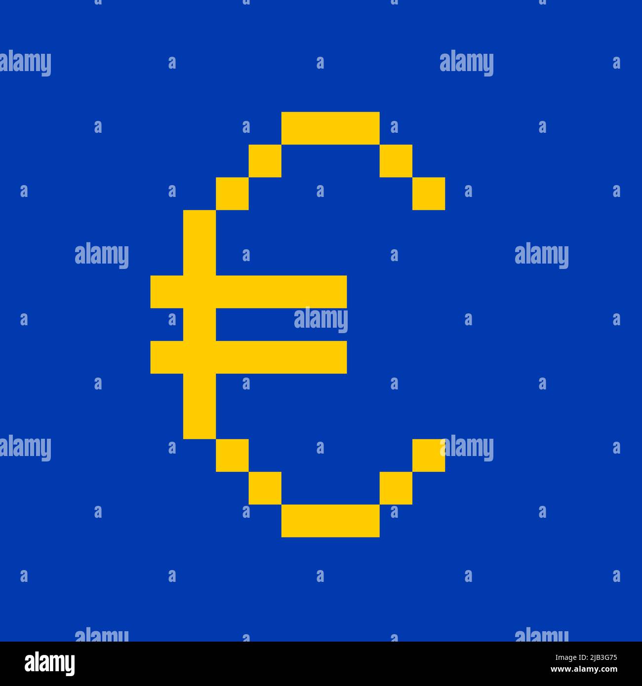 Digital euro - pixelated symbol as metaphor of fiat currency as virtual cryptocurrency and crypto. Vector illustration isolated on plain blue backgrou Stock Photo