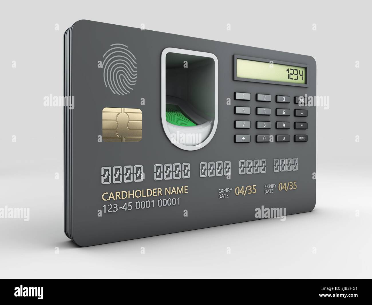 3d rendering of Credit card has a builtin fingerprint scanner. clipping path included Stock