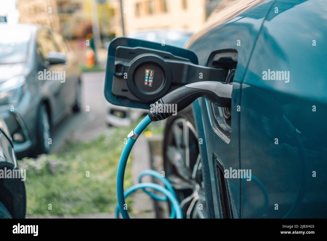 an electric charging station in an underground car park Stock Photo Alamy