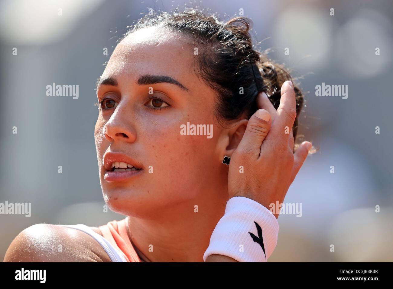 Paris, France. 02nd June, 2022. Martina Trevisan of Italy returns the ball toUS Coco Gauff during their Tennis Open semi-final match at Roland Garros near Paris, France, on Thursday, June 2, 2022. Gauff won 6-3, 6-1 and qualified for the final. Photo by Maya Vidon-White/UPI Credit: UPI/Alamy Live News Stock Photo