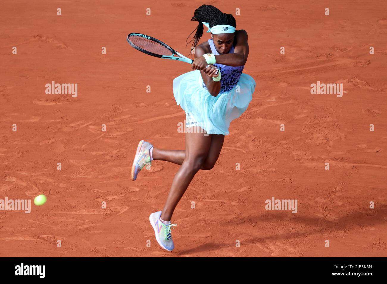 Paris, France. 02nd June, 2022. US Coco Gauff returns the ball to Martina Trevisan of Italy during their Tennis Open semi-final match at Roland Garros near Paris, France, on Thursday, June 2, 2022. Gauff won 6-3, 6-1 and qualified for the final. Photo by Maya Vidon-White/UPI Credit: UPI/Alamy Live News Stock Photo