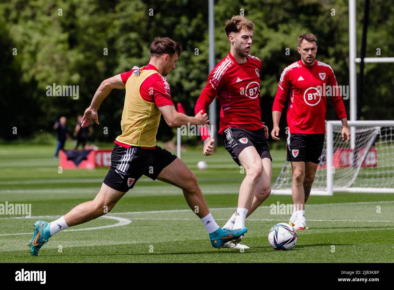 PONTYCLUN, WALES - 02 JUNE 2022: Wales' Joe Rodon during a training session  at the vale resort ahead of the 2022 FIFA World Cup play-off final v  Ukraine at the Cardiff City