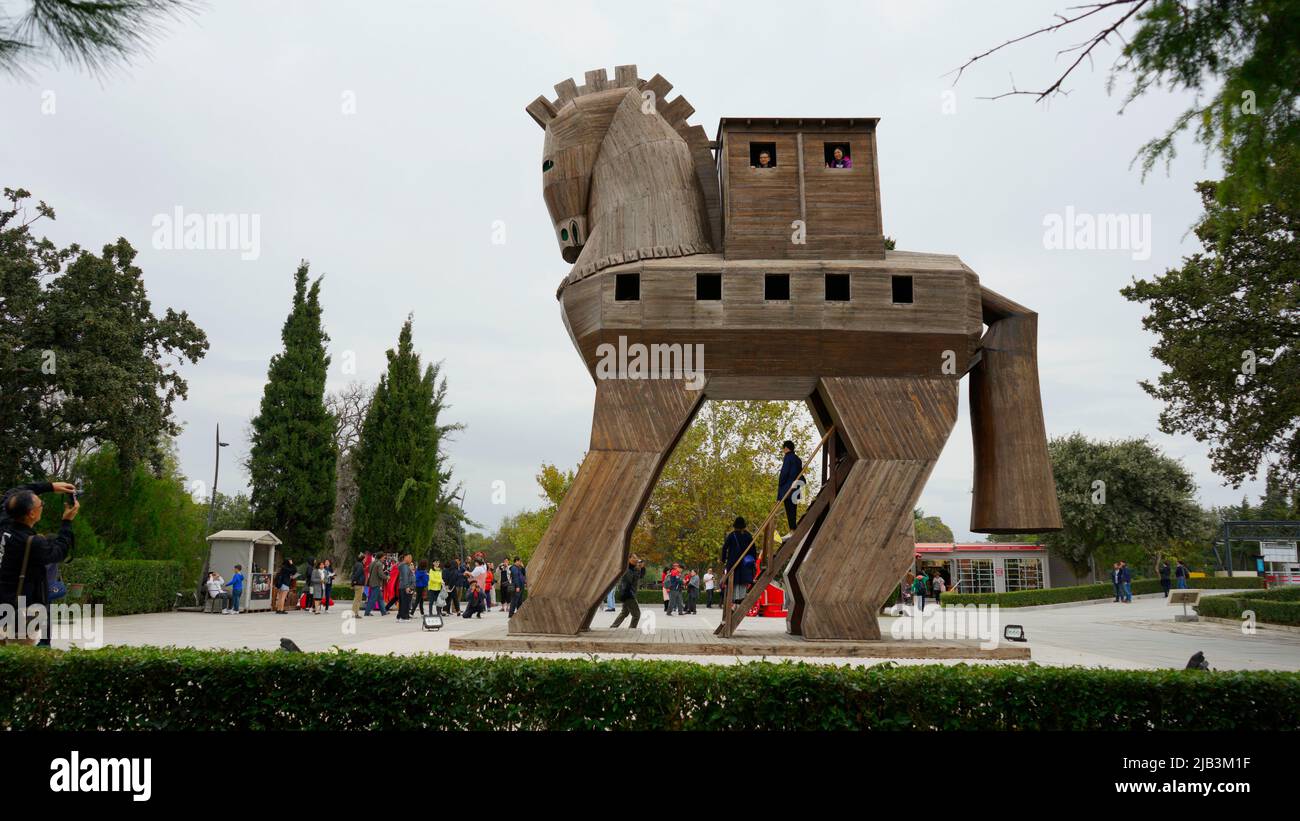Trojan horse of Troya Ancient City, Canakkale, Turkey Stock Photo
