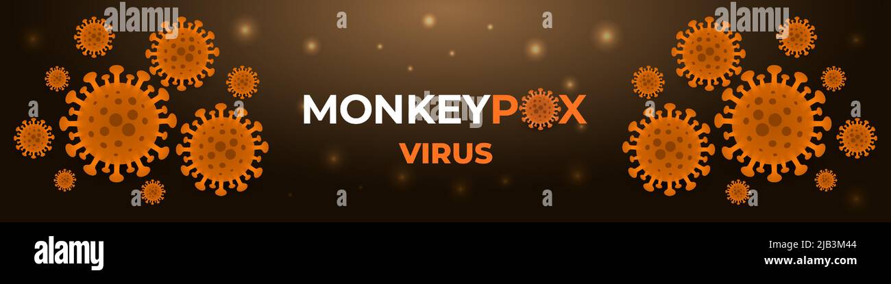 Monkeypox virus cells outbreak wide medical banner. Monkeypox virus cells on brown sciense background. Pox microbiological vector background. Stock Vector