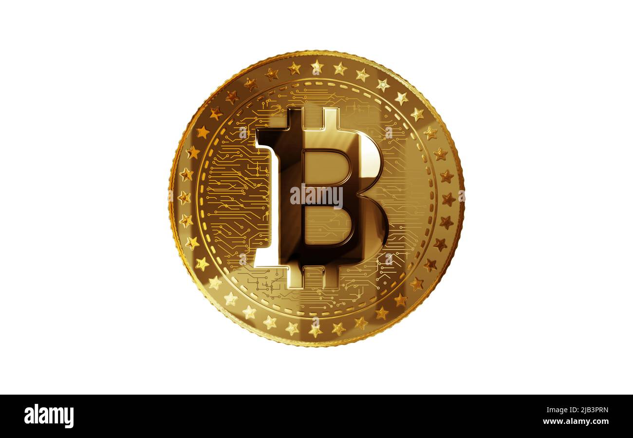 Bitcoin BTC cryptocurrency isolated gold coin on green screen background.  Abstract concept illustration Stock Photo - Alamy