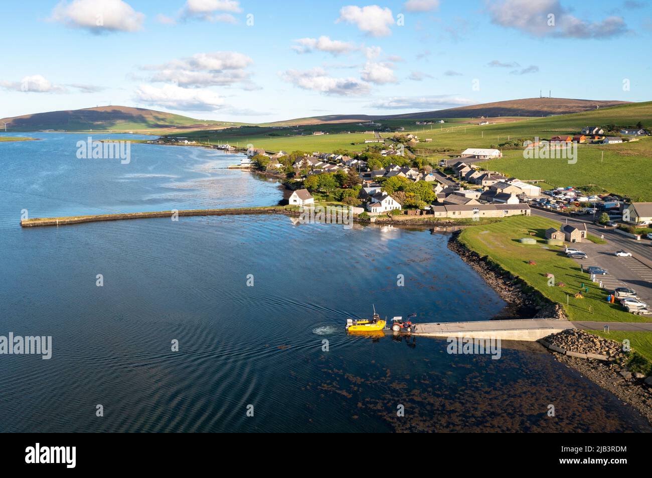 Aerial view of Finstown village, Orkney Islands, Scotland Stock Photo
