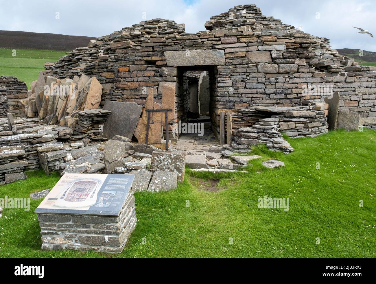 Midhowe Broch Iron Age settlement , Island of Rousay, Orkney Islands, Scotland. Stock Photo