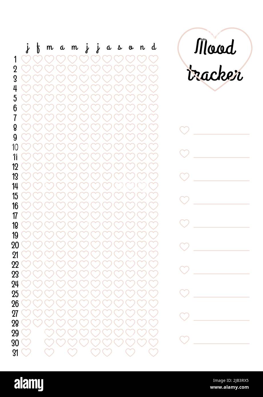 year-in-pixels-mood-tracker-in-hearts-template-habit-diary-blank-for-bullet-journal-monthly-planner-vertical-orientation-stock-vector-image-art-alamy