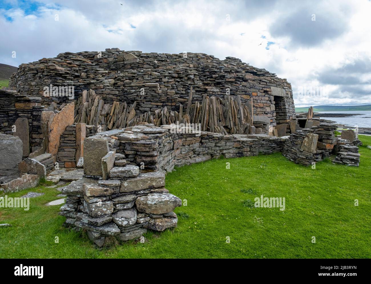 Midhowe Broch Iron Age settlement , Island of Rousay, Orkney Islands, Scotland. Stock Photo