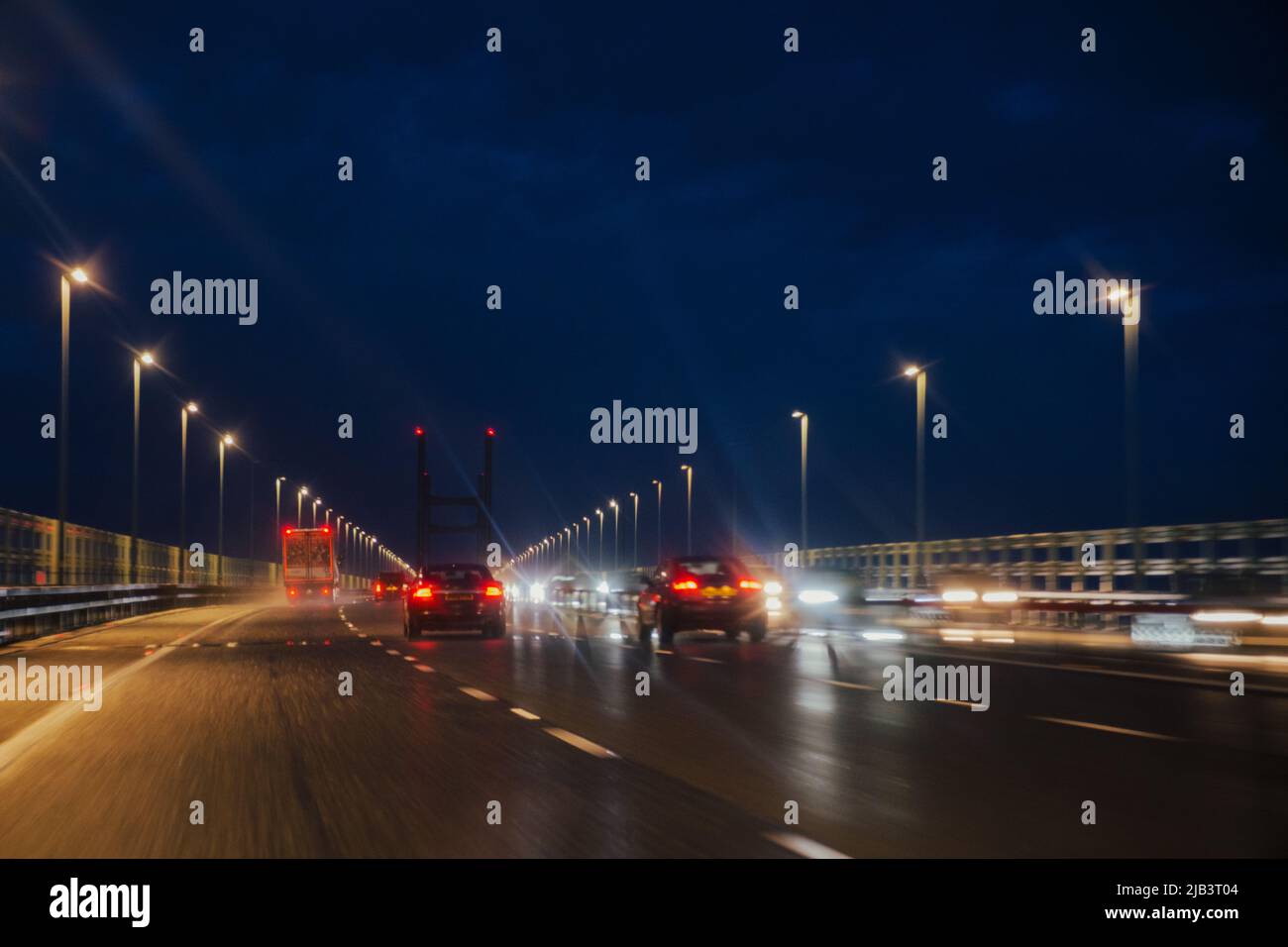 The M4 at night crossing the River Severn Stock Photo