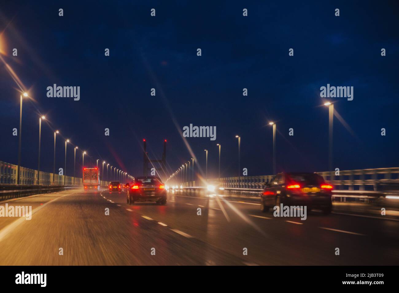 The M4 at night crossing the River Severn Stock Photo