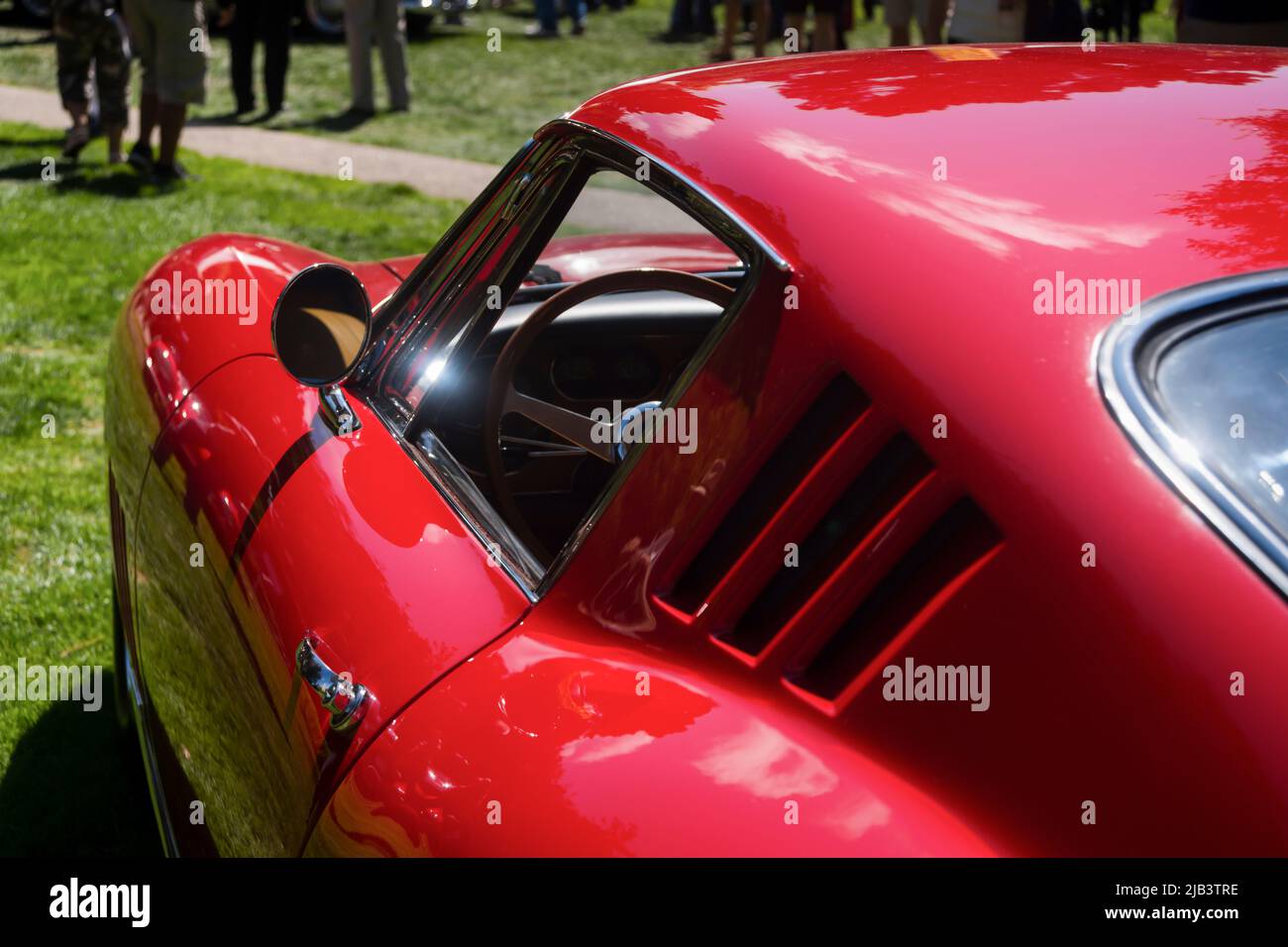 Detail of a vintage car seen at the Carmel-by-the-Sea Concours on the Avenue event during Monterey Car Week Stock Photo