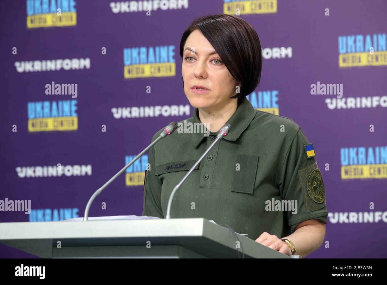 non-exclusive-kyiv-ukraine-june-2-2022-deputy-minister-of-defence-of-ukraine-hanna-maliar-holds-a-briefing-to-update-the-press-on-the-current-s-2JB3W5N.jpg