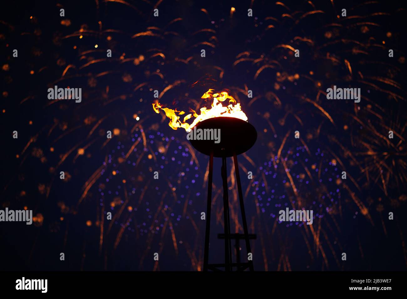 A Platinum Jubilee beacon is lit in Cardiff Bay, on day one of the