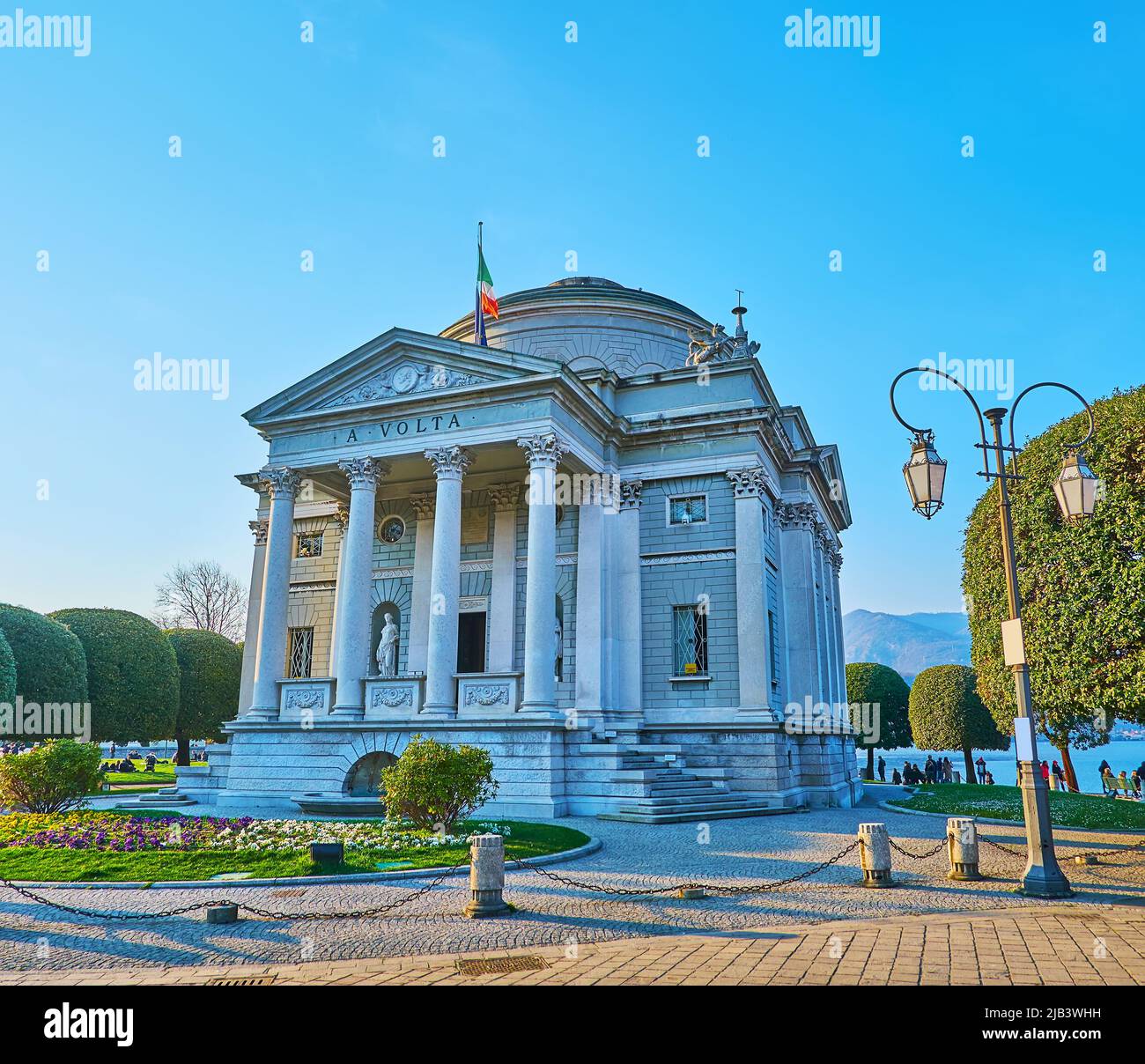 Tempio Voltiano museum of Alessandro Volta, located on the bank  of Lake Como, Como, Lombardy, Italy Stock Photo
