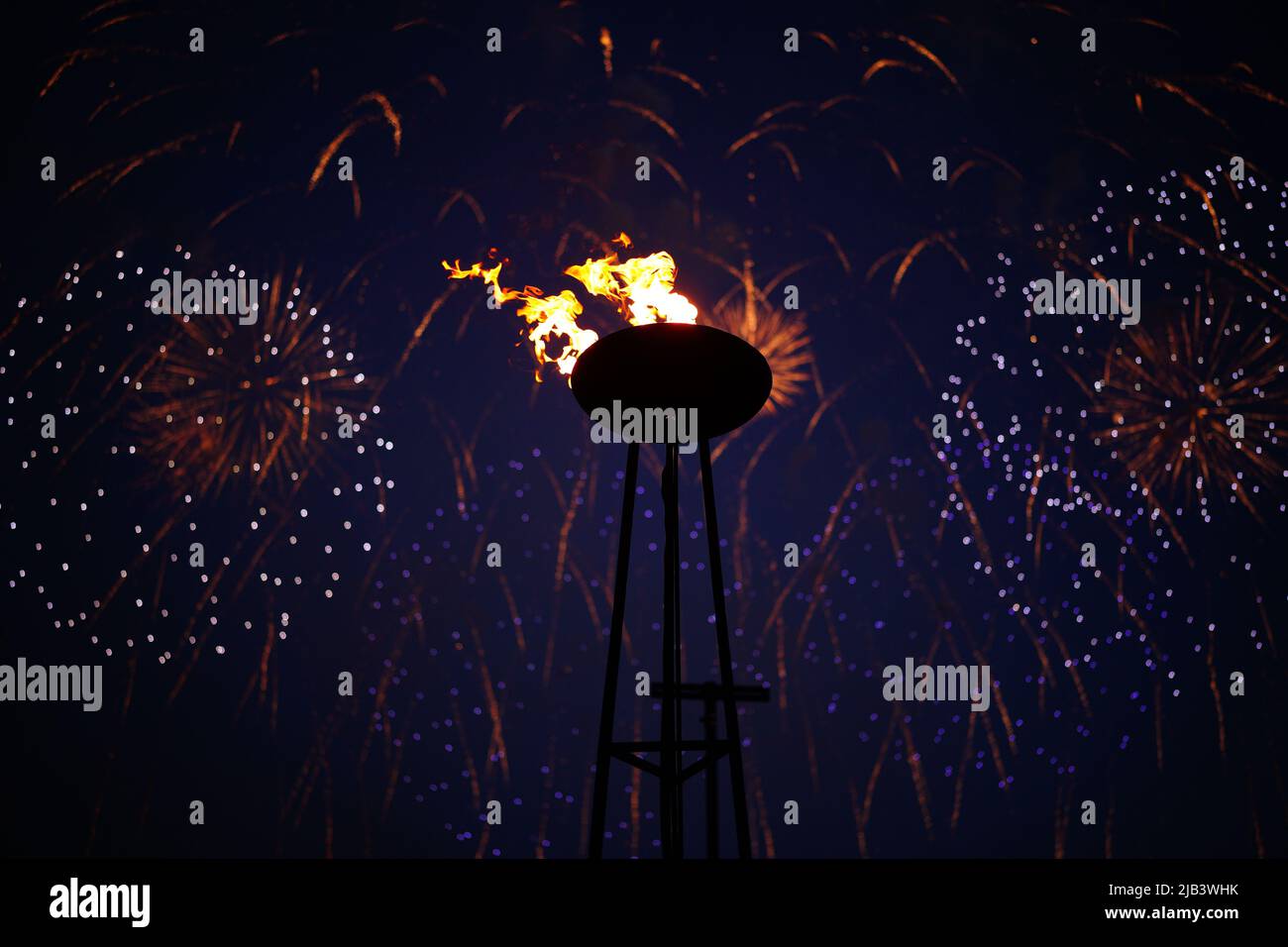 A Platinum Jubilee beacon is lit in Cardiff Bay, on day one of the