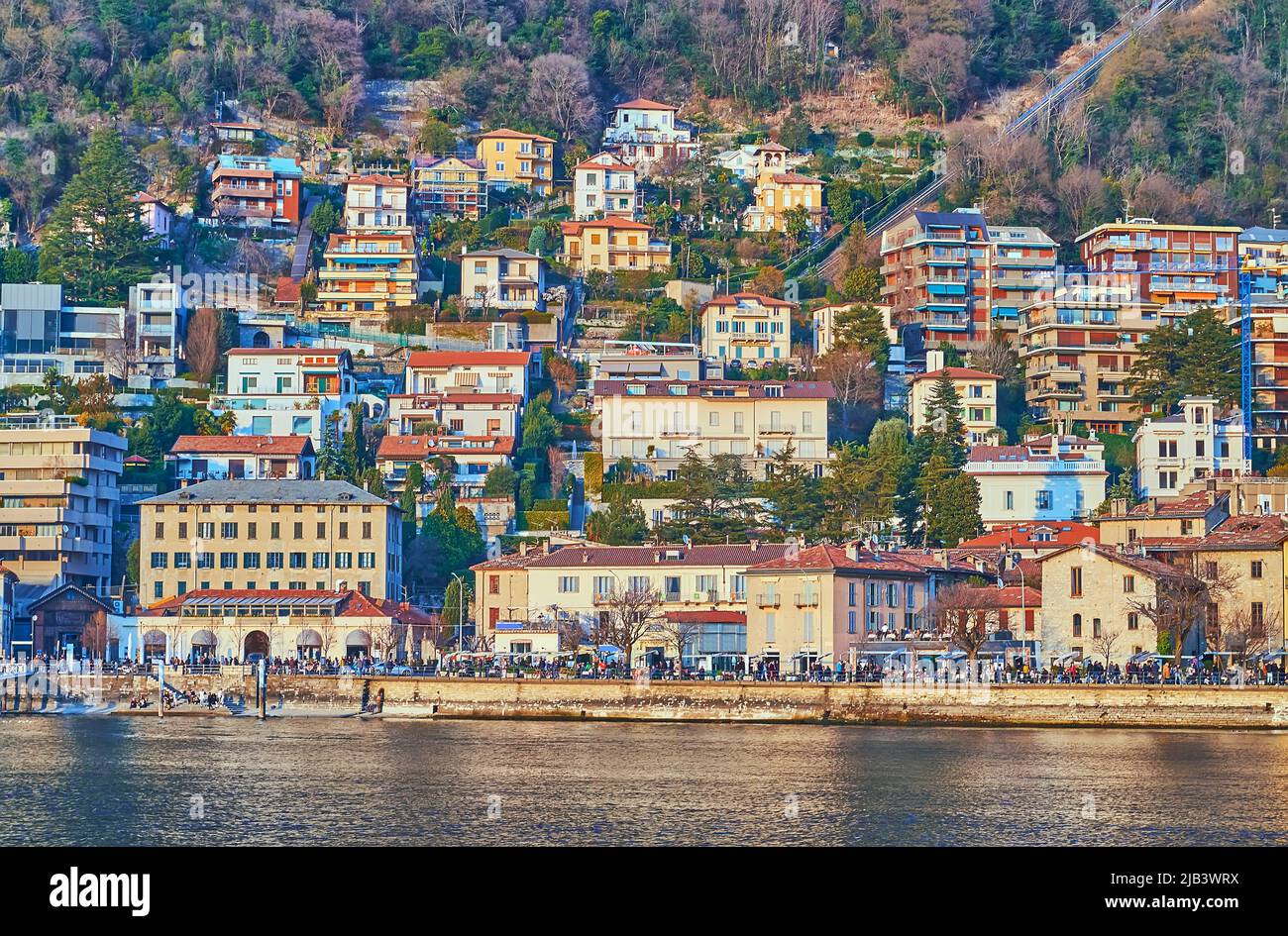 The lakeside quarters of Como, located at the foot of Monte Boletto, Como, Italy Stock Photo