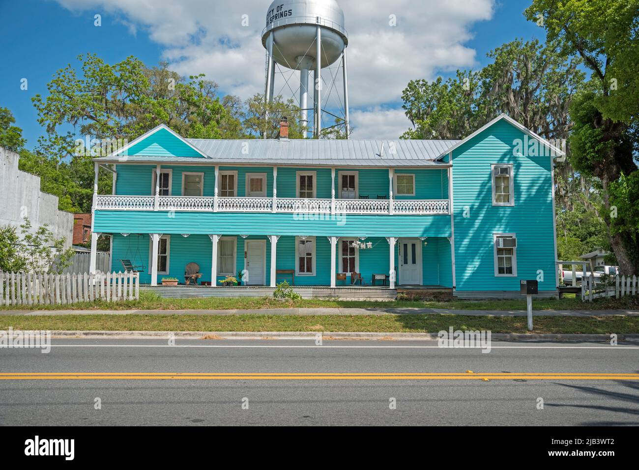 Large blue colored building in the heart of High Springs, Florida. Stock Photo