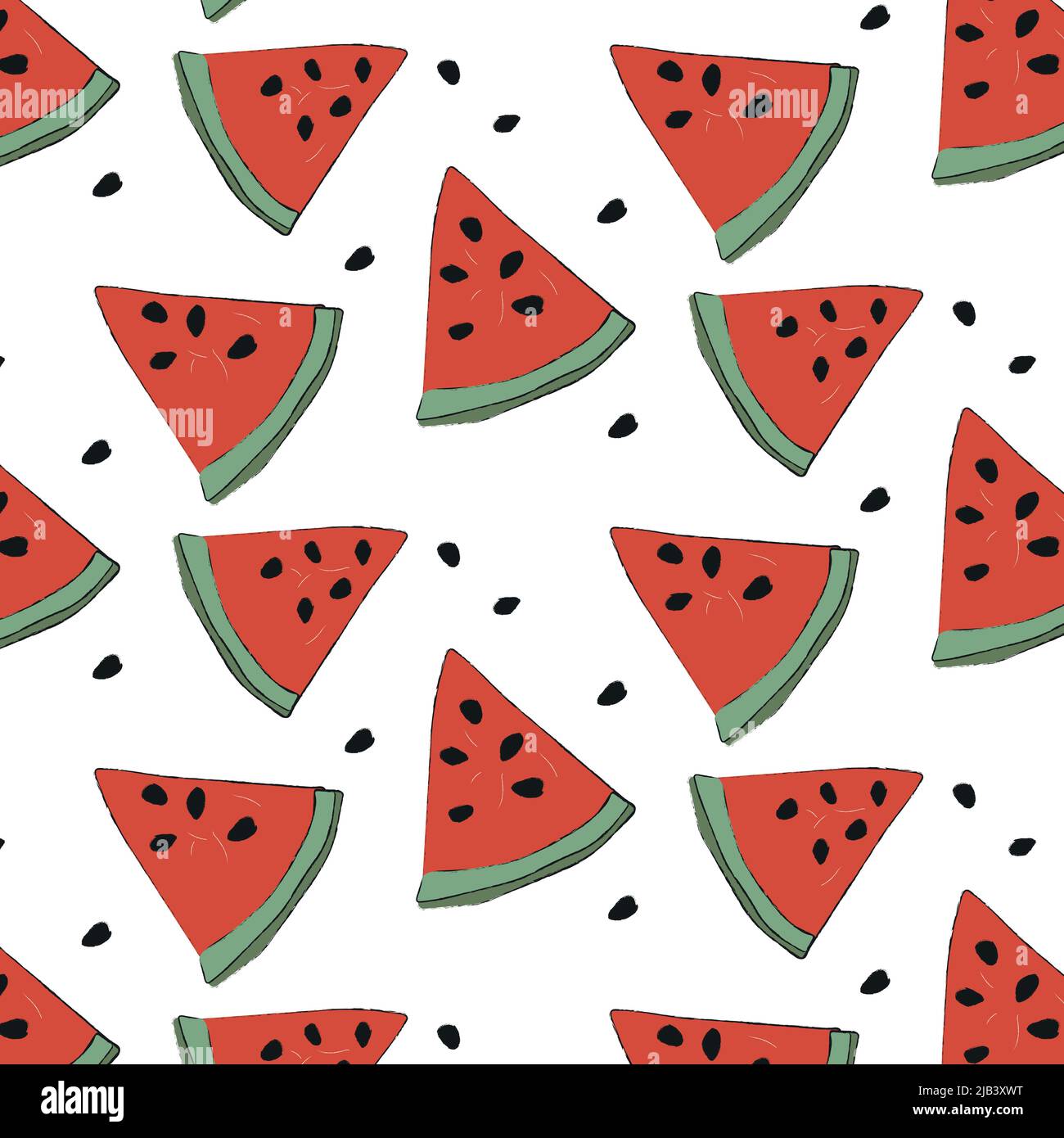 hand-drawn seamless pattern of watermelon slices on white background ...