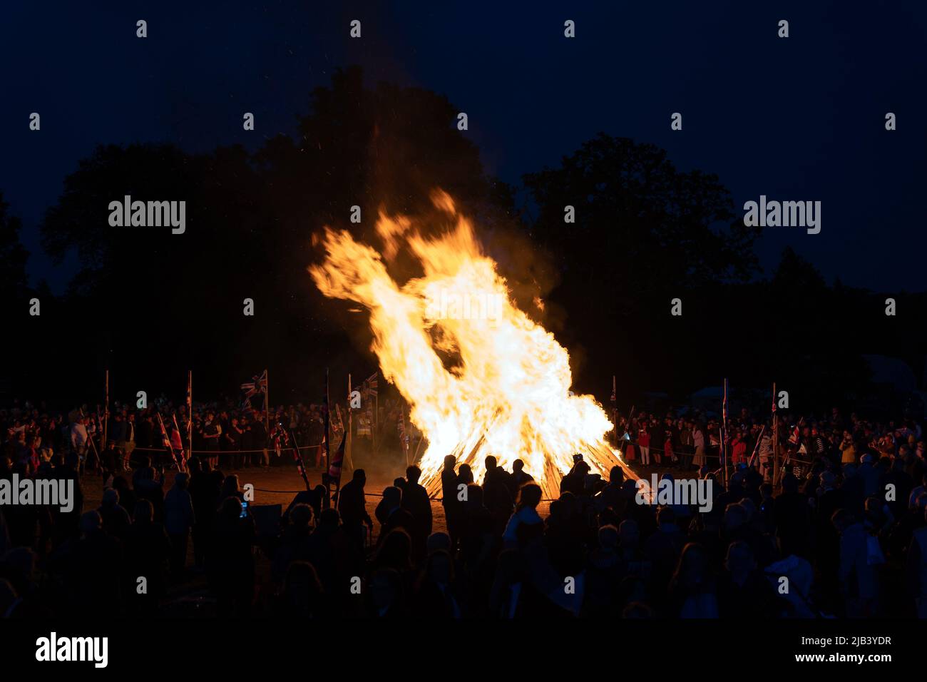 A Platinum Jubilee beacon is lit on the Queen's Sandringham estate in