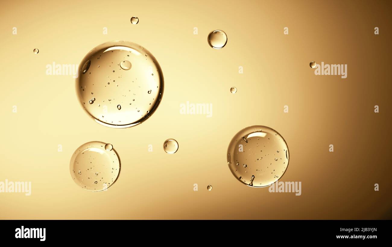 Many water bubbles on shaded golden surface float together. Golden ...