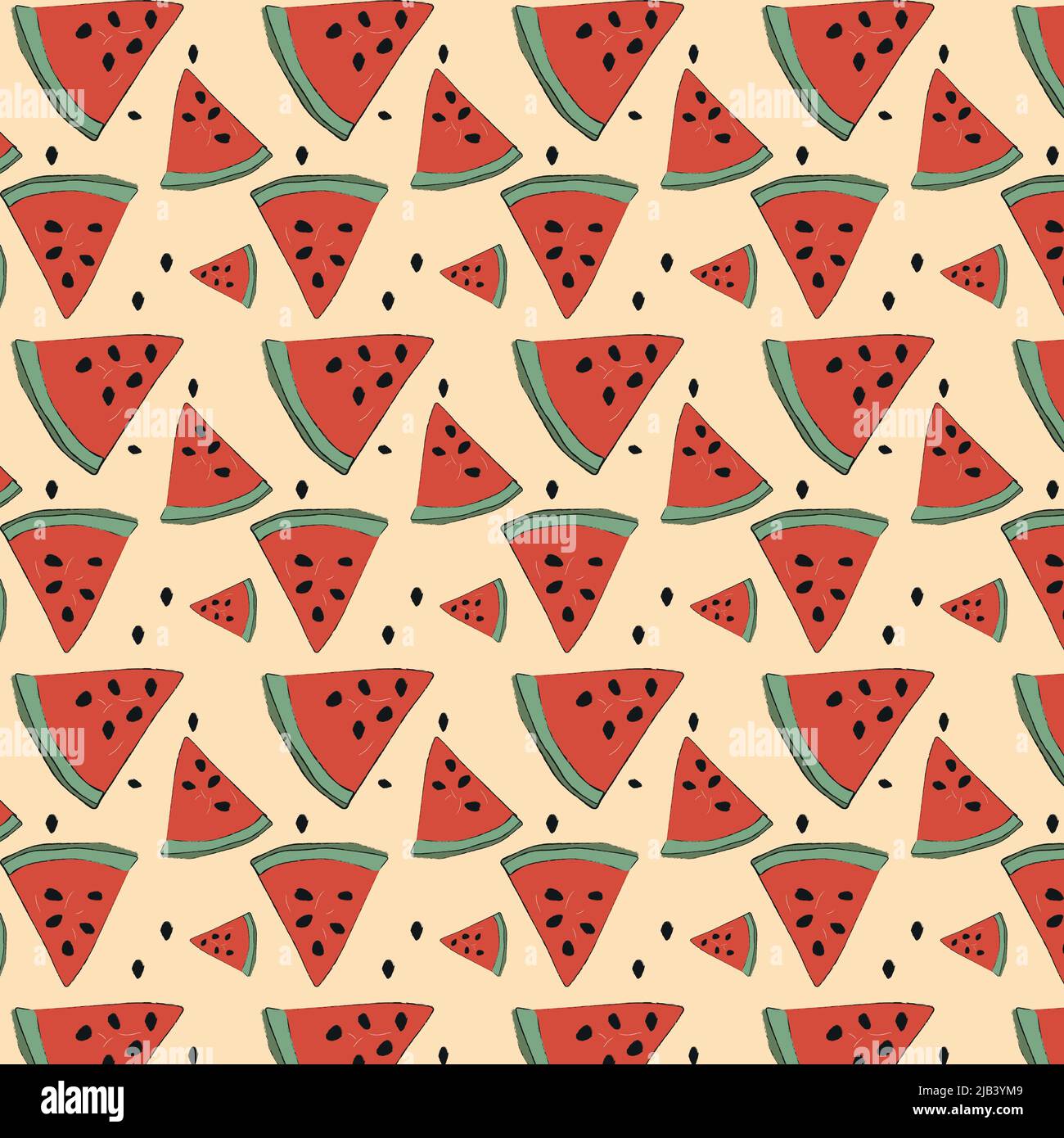 hand-drawn seamless pattern of watermelon slices on beige background ...