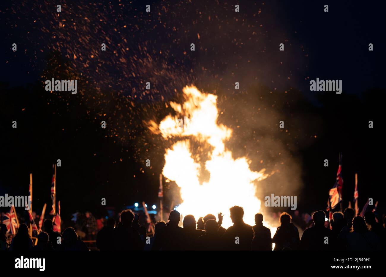 A Platinum Jubilee beacon is lit on the Queen's Sandringham estate in
