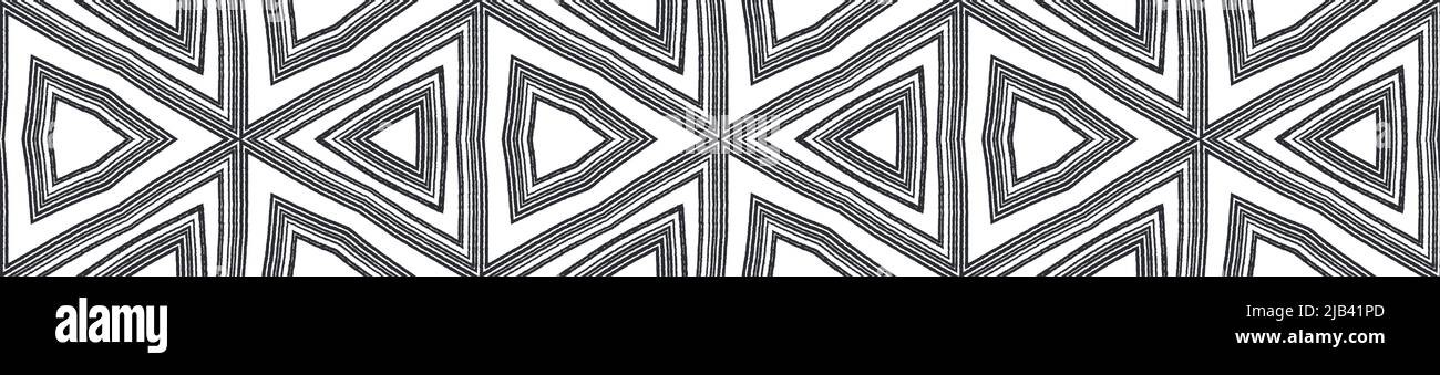 Textured stripes seamless border. Black symmetrical kaleidoscope background. Trendy textured stripes design. charming decorative design element for ba Stock Photo