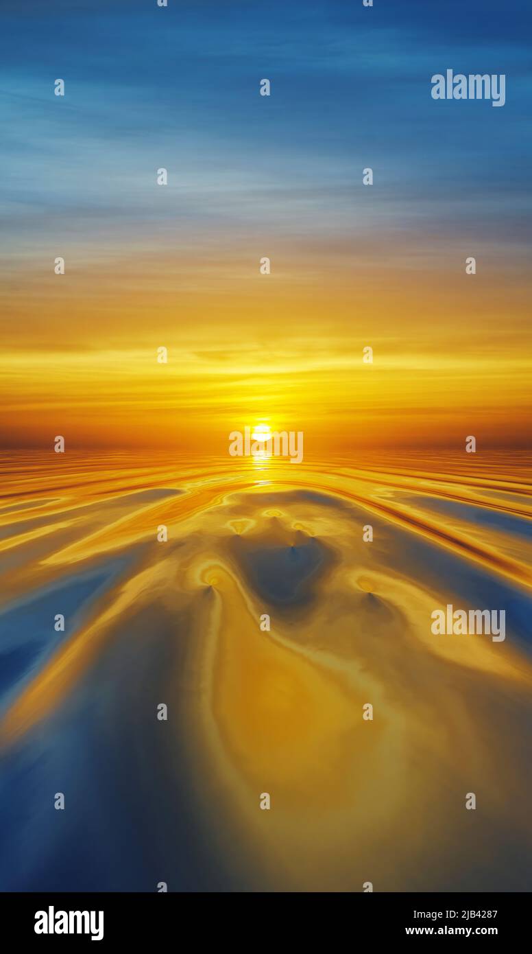 Sunset or sunrise over ripples in water Stock Photo - Alamy