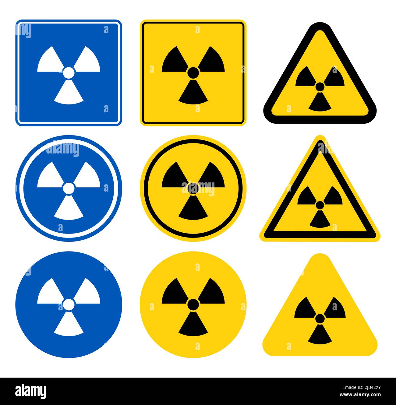 radiation icon,radiation symbol,White icon on blue background,Vector illustration Stock Vector