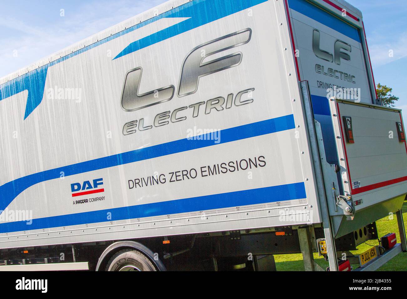 2022 white DAF TRUCKS 460 FAT electricty vehice in Worden Park Motor Village for the Leyland Festival, UK Stock Photo