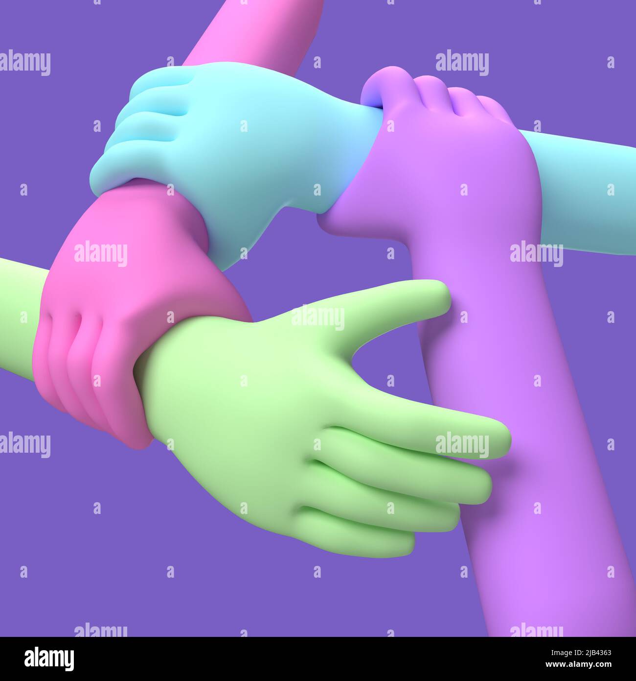 4 hands reliable mutual support and mutual assistance  3d illustration Stock Photo